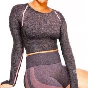 PINK Victoria's Secret Charcoal Long Sleeve Crop Top